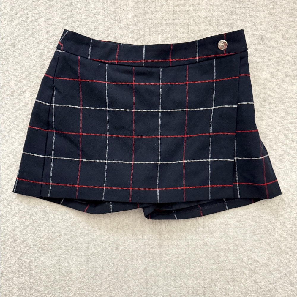 Jacadi Paris Navy Red and White Plaid Skort with Side Zipper